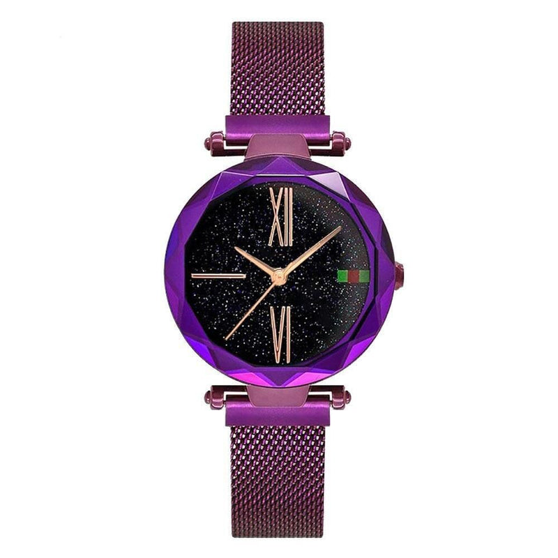 Relógio Feminino Luxury Star À Prova D'água Pulseira em Aço Inoxidável e Feixe Magnético REL 22 Importe Go Roxo 