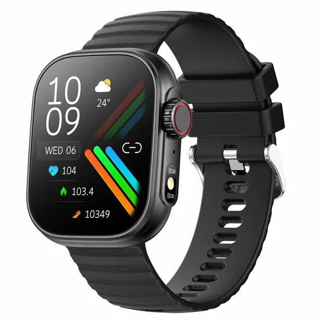 SENBONO-reloj inteligente para hombre y mujer, pulsera con linterna LED, más de 100 modos deportivos, rastreador de actividad física, temperatura corporal, pantalla de 2,01" Importe Go black 