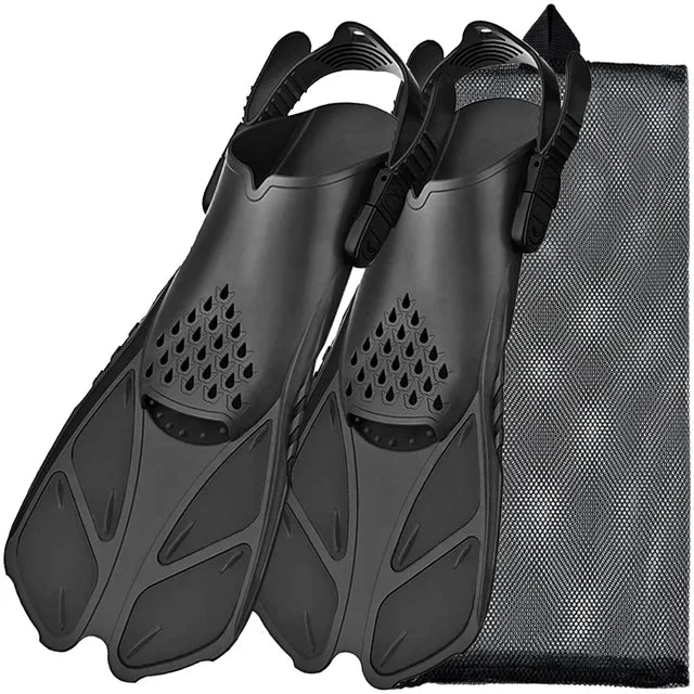 Silicone Scuba Diving Shoes, Snorkel Fins, Fivelas Ajustáveis, Nadadeiras De Natação, Silicone Curto, Salto Aberto, Tamanho De Viagem, Homens e Mulheres Adultos Importe Go AllBlack S/M 