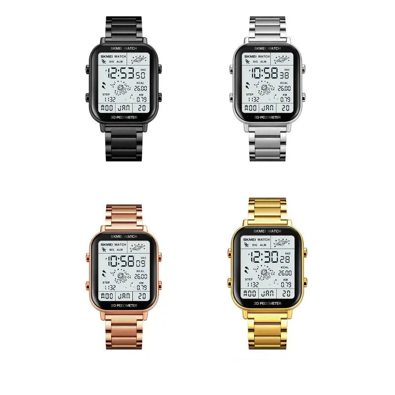 Skmei-relógio digital masculino com display de luz traseira, pedômetro, cronômetro, contagem regressiva, calendário, calendário, relógio Importe Go 