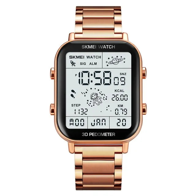 Skmei-relógio digital masculino com display de luz traseira, pedômetro, cronômetro, contagem regressiva, calendário, calendário, relógio Importe Go Rose gold 