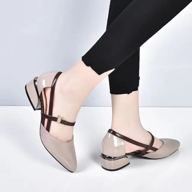 Soft Leather Sandals Woman Summer Shoe 2023 New Women Fashion Pointed Heels Low-Heel Elegant Thick Luxury Pumps Shoes Importe Go 