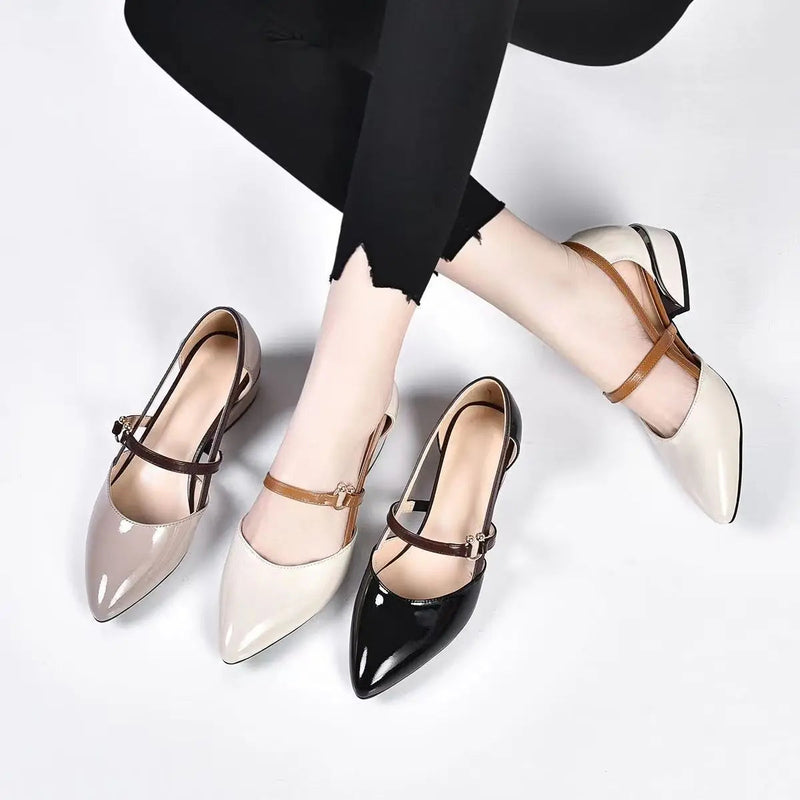 Soft Leather Sandals Woman Summer Shoe 2023 New Women Fashion Pointed Heels Low-Heel Elegant Thick Luxury Pumps Shoes Importe Go 