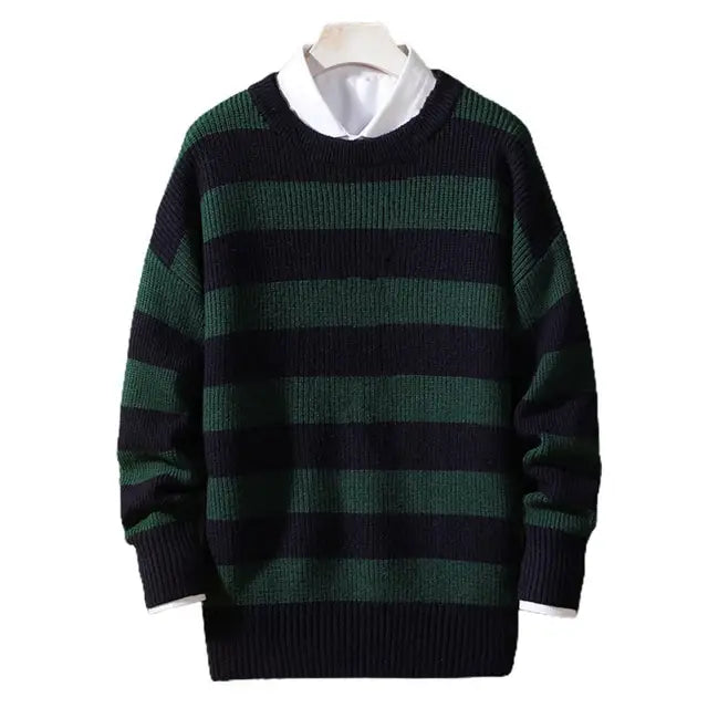 Suéter de talla grande para hombre, Jersey suelto de cuello redondo a rayas, ropa de trabajo diaria, Primavera Importe Go Green M 