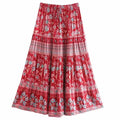 Super Chic midi skirt women elastic waist bohemian blue floral print skirt women 2021 spring summer skirt new floral boho skirt Importe Go 