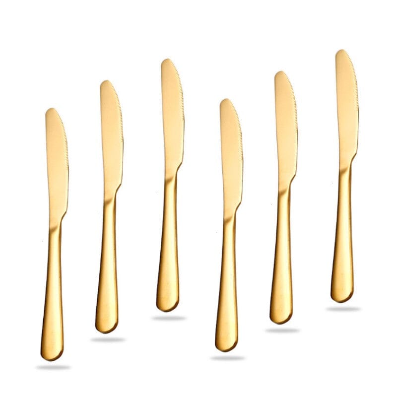 Talheres para jantar de luxo aço inoxidável ouro - Colher, garfo e faca Talheres Importe Go Faca 6 peças 