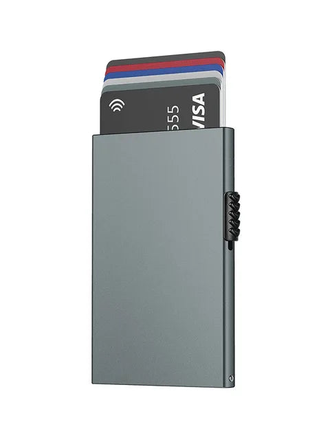Tarjetero minimalista para hombre, billetera delgada de Metal con bloqueo RFID, Protector de tarjetas Pop-Up Importe Go Grey 