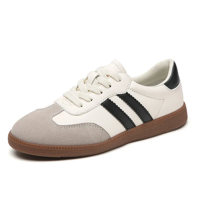 Tênis de couro clássico feminino, sapatos de luxo, corte baixo, renda, dedo do pé redondo, cinza, branco, retrô, casual, novo, outono, 2023 Importe Go white black 35 