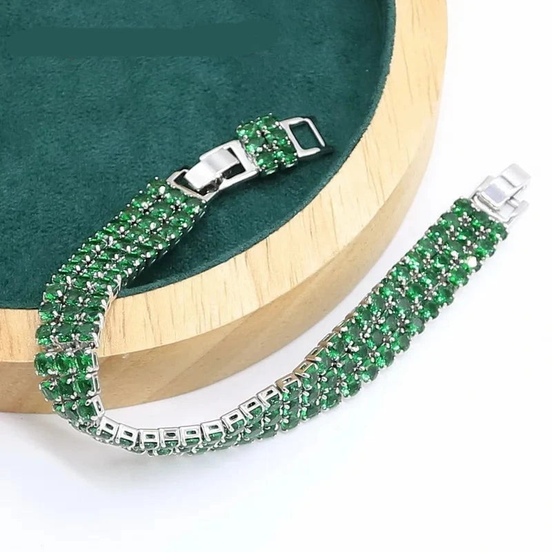 Verde Esmeralda 925 Conjunto De Jóias Para Mulheres, Pulseira De Festa De Casamento, Brincos De Argola, Colar, Pingente, Anel, Presente De Aniversário Importe Go 