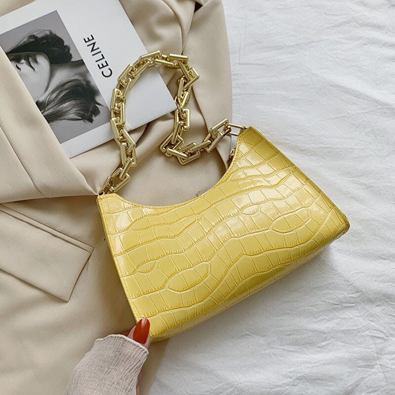 Bolsa Feminina Retro Estilo Crocodilo bolsa017 Importe Go Amarelo 