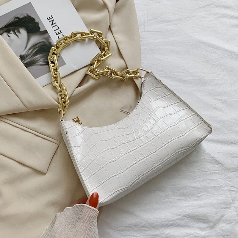 Bolsa Feminina Retro Estilo Crocodilo bolsa017 Importe Go Branco 