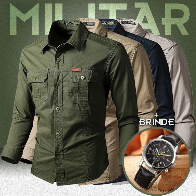 Camisa Social Militar + Brinde Exclusivo P20-68 Importe Go 