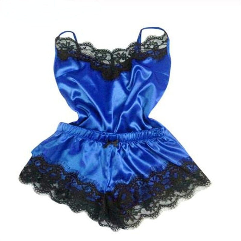 Conjunto de Pijama Feminino de Cetim Sexy Importe Go Azul P 