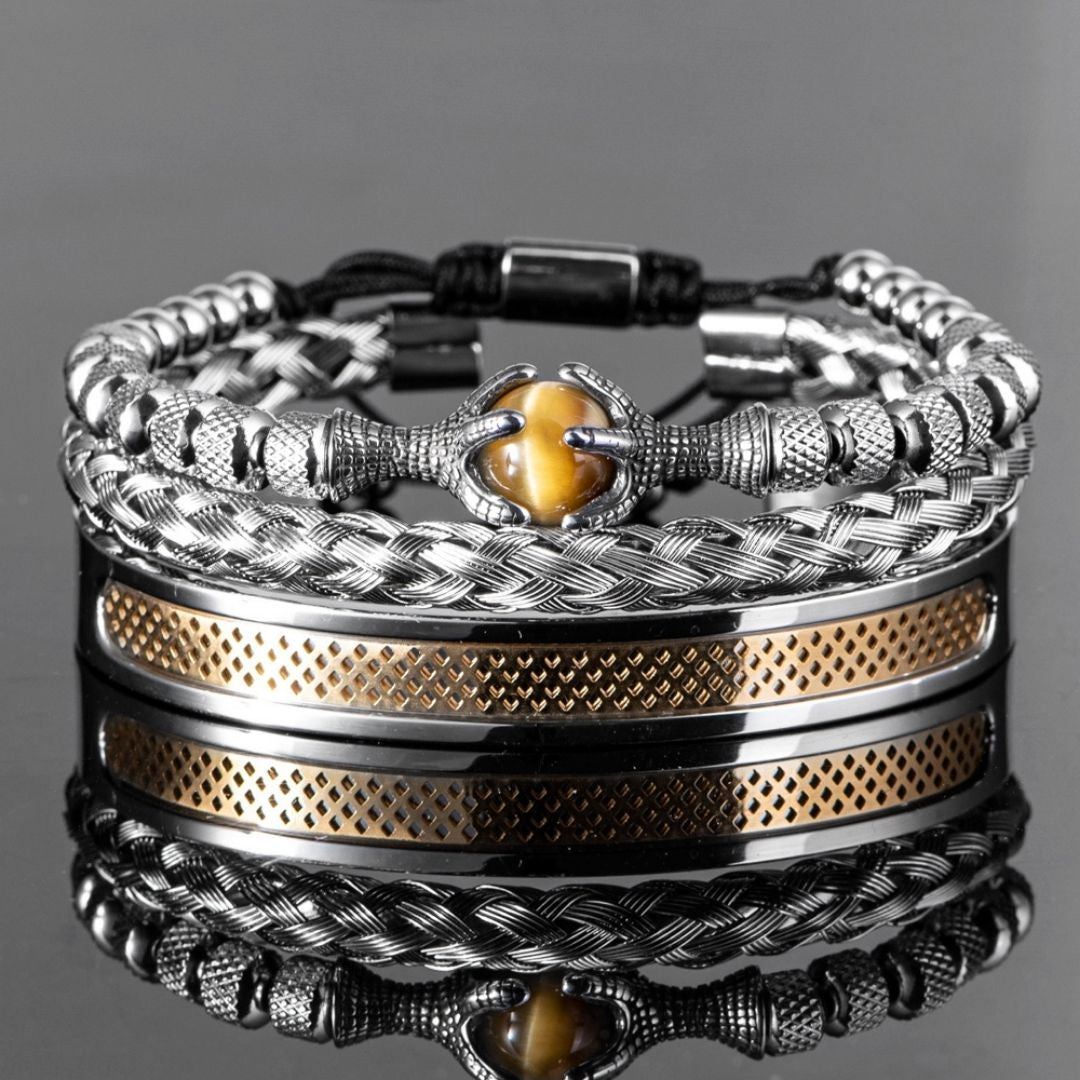 Conjunto Pulseiras de Luxo - Luxury Conjunto Pulseiras de Luxo - Acessórios Importe Go Dourado - Olho de Tigre 