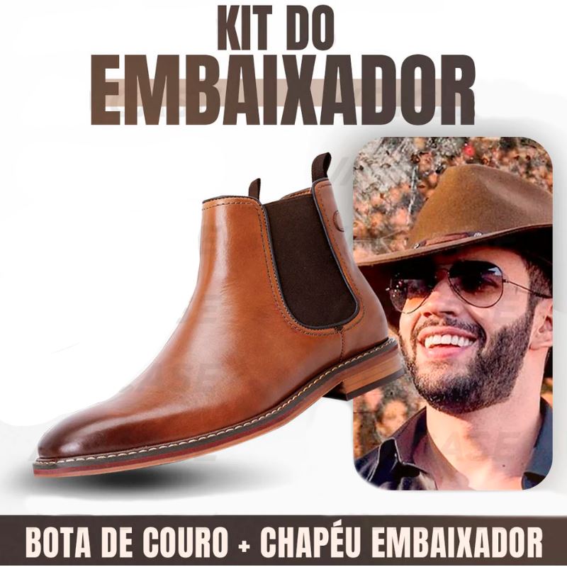 Kit Embaixador - Bota de Couro + Chapéu de Brinda | Edição Gustavo Lima P20-154 Importe Go 