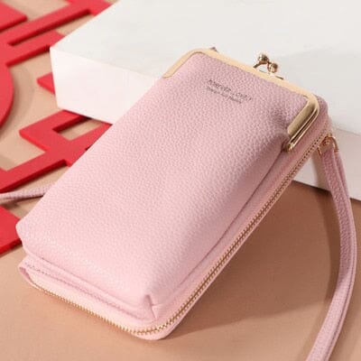 Mini Bolsa Feminina Couro Legítimo 2 em 1 Anti Furto bolsa004 Importe Go Rosa Bebê 