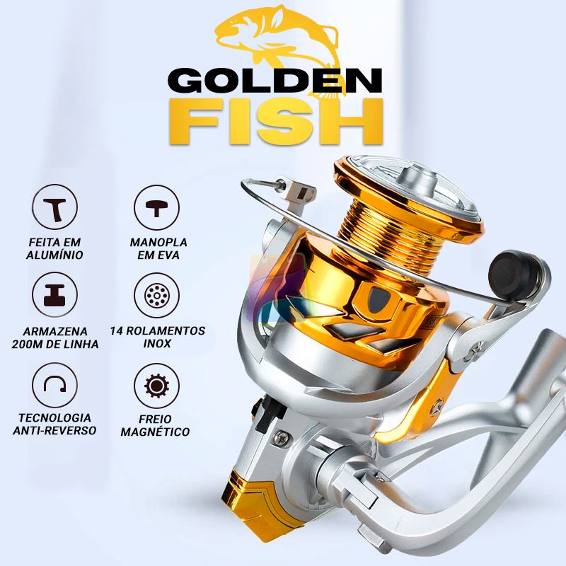 Molinete Profissional de Pesca com 12Kg Drag | Golden Fish P16-20 Importe Go 