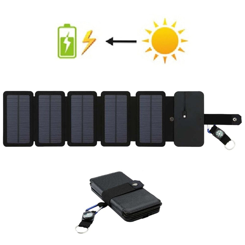 Painel Solar Carregador Portátil Dobrável para Celular e Dispositivos USB Painel Solar Carregador Portátil Dobrável para Celular e Dispositivos USB Importe Go 