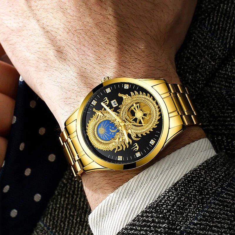 Relógio Masculino de Ouro - Dragon Gold Relógio - Relógio Dragon Gold 004 Importe Go 