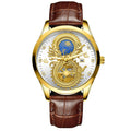 Relógio Masculino de Ouro - Dragon Gold Relógio - Relógio Dragon Gold 004 Importe Go Couro Dourado Branco 