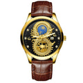 Relógio Masculino de Ouro - Dragon Gold Relógio - Relógio Dragon Gold 004 Importe Go Couro Dourado Preto 