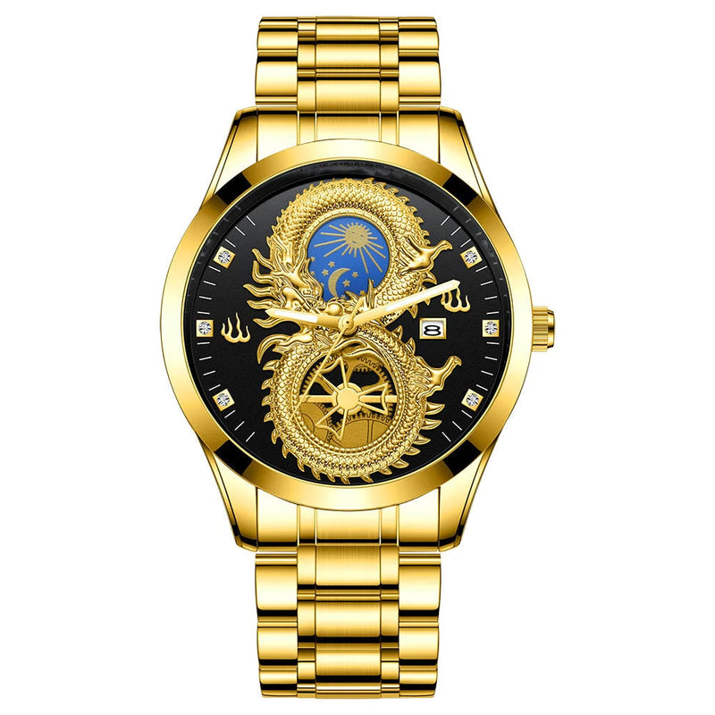 Relógio Masculino de Ouro - Dragon Gold Relógio - Relógio Dragon Gold 004 Importe Go Ouro Preto 