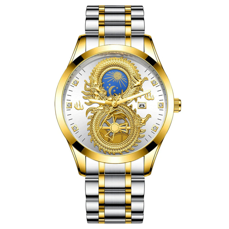 Relógio Masculino de Ouro - Dragon Gold Relógio - Relógio Dragon Gold 004 Importe Go Prata Ouro Branco 