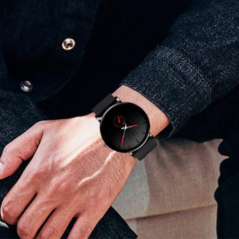 Relógio Minimalista em Aço Inoxidável – Elegance Black Importe Go 