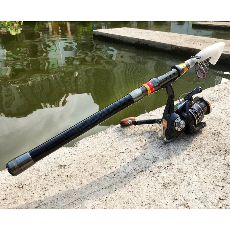 Vara de Pesca Telescopia em Fibra de Carbono com Molinete Drag 10kg eal 21 Importe Go 