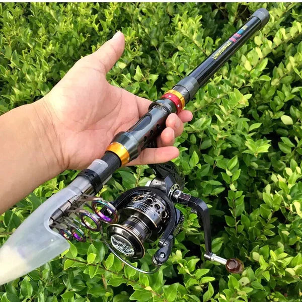 Vara de Pesca Telescopia em Fibra de Carbono com Molinete Drag 10kg eal 21 Importe Go 